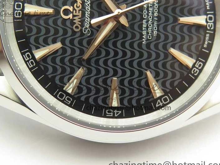 0524 FlexibleFit Aqua Terra 150M SS VSF 1:1 Best Edition Black Wave Textured Dial RG Hand on SS Bracelet A8500 Super Clone 8032